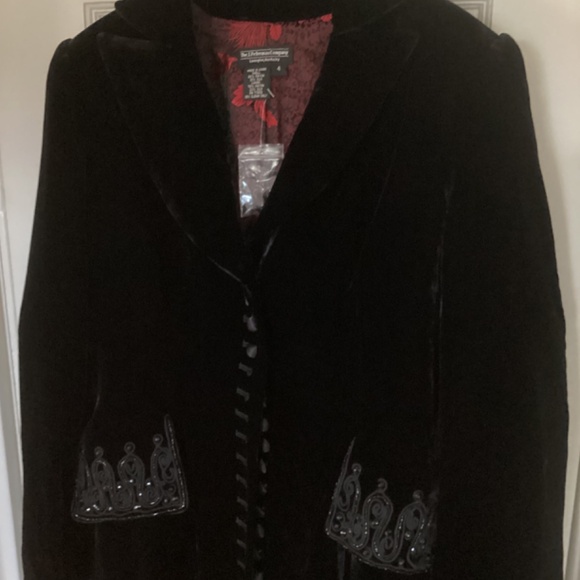 J. Peterman Co full length lined blk Velvet Opera embroidered coat NEW sz 4 Goth - Picture 4 of 16